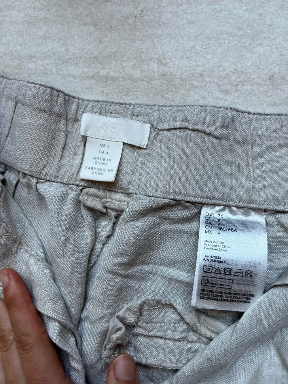 H&M Wide Leg Linen-Blend Crop Pants in Light Beige